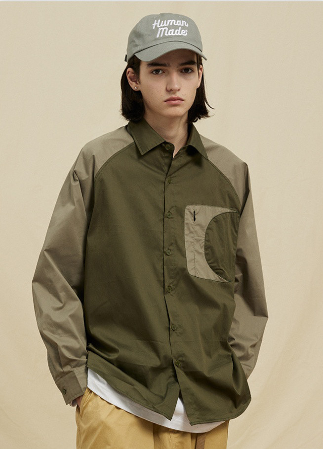 メンズ長袖バイカラーシャツゆったりカジュアルシャツ 2カラー  20.-1159