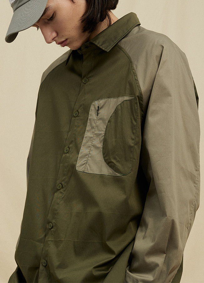 メンズ長袖バイカラーシャツゆったりカジュアルシャツ 2カラー  20.-1159