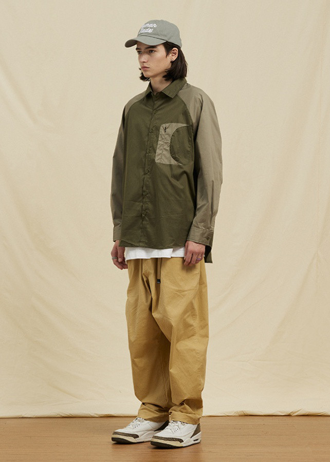 メンズ長袖バイカラーシャツゆったりカジュアルシャツ 2カラー  20.-1159