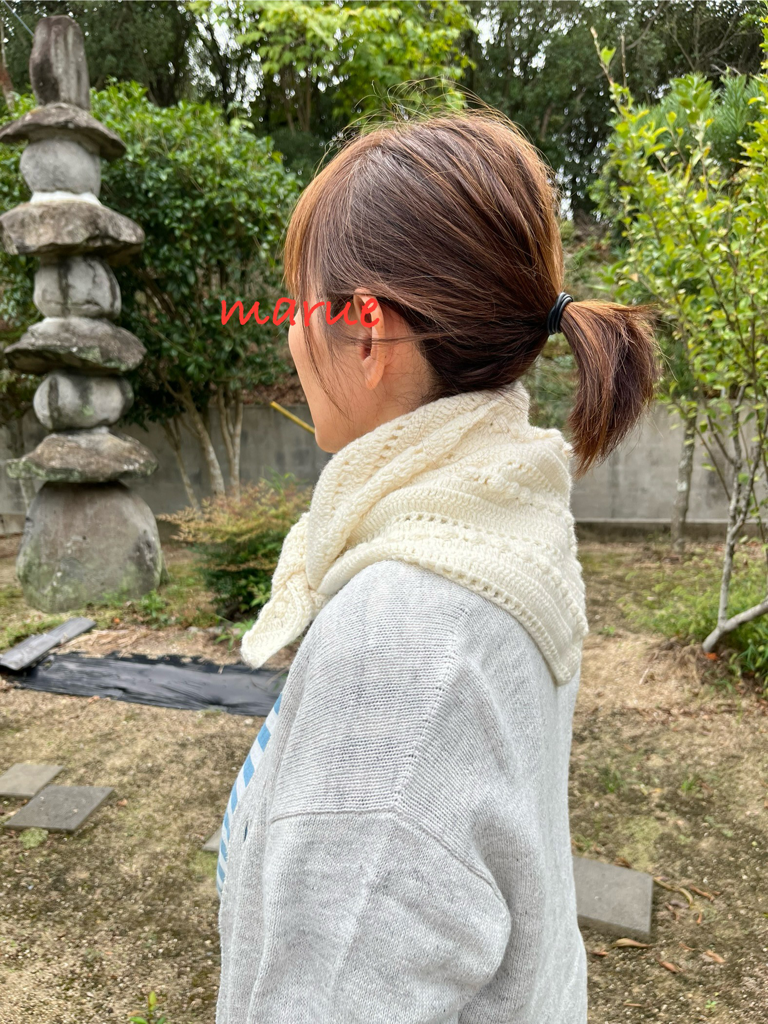 三角ミニショール　ストール　ネックウォーマー　マフラー　ブルー　ハンドメイド