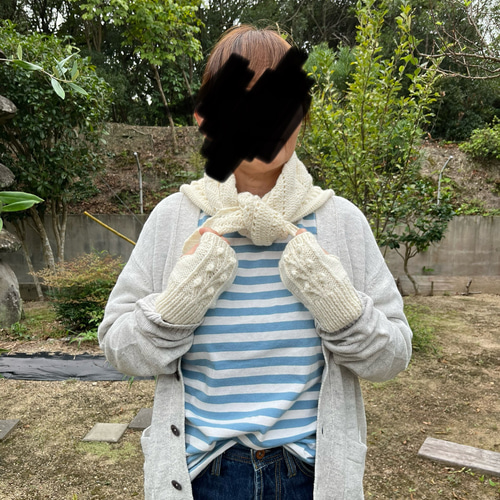 三角ミニショール ストール ネックウォーマー マフラー ブルー