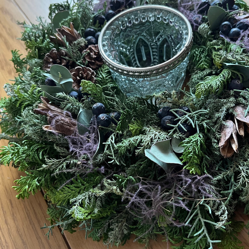 コニファーとスモークツリーのウィンター（クリスマス）リース リース