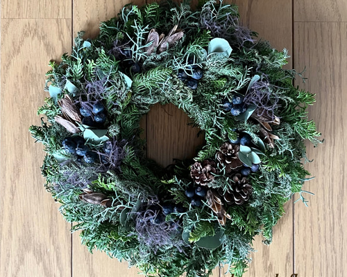 コニファーとスモークツリーのウィンター（クリスマス）リース リース