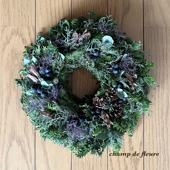 コニファーとスモークツリーのウィンター（クリスマス）リース リース