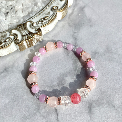 天然石★ブレスレット ストロベリークォーツ ♪ 360 天然石ブレスレット ストロベリークォーツ さざれ石