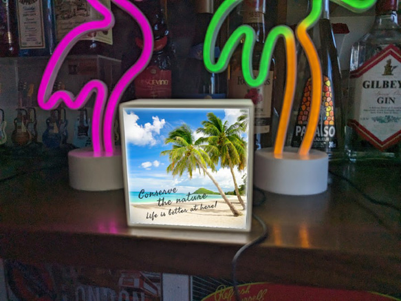 【手のひらサイズ】ハワイ 南国 ヤシの木 ビーチ 写真 ミニチュア サイン ランプ 看板 置物 雑貨 ライトBOX 4枚目の画像