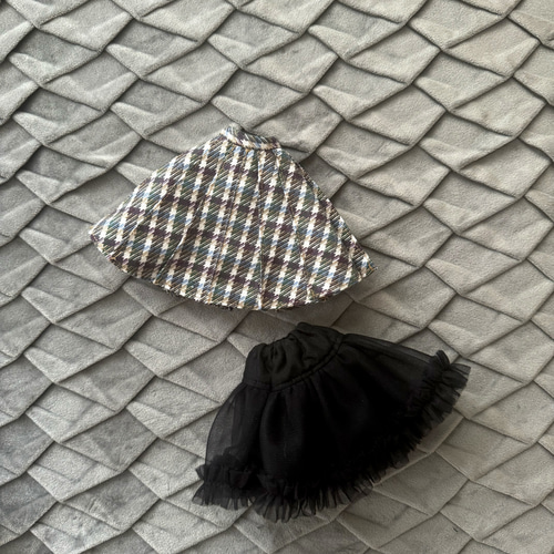 50's チェック柄プリーツスカート パニエセット リカちゃん その他人形