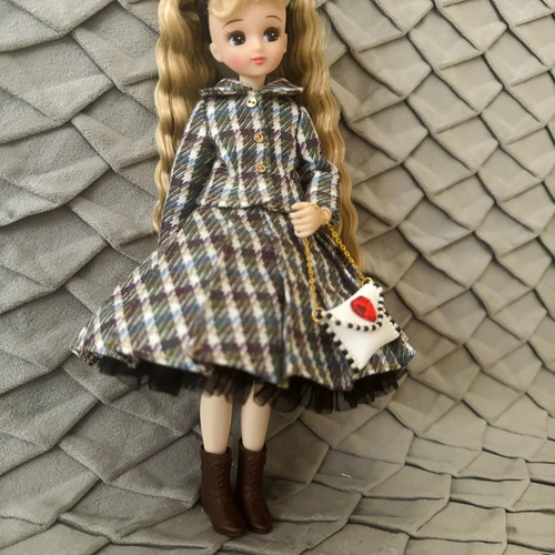 50's チェック柄プリーツスカート パニエセット リカちゃん その他人形