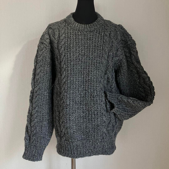 手編み　純毛　メンズセーター　グレー　M～L　②クリスマスプレゼント 1枚目の画像