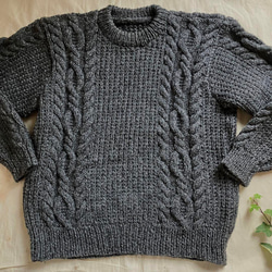 手編み　純毛　メンズセーター　グレー　M～L　②クリスマスプレゼント 3枚目の画像