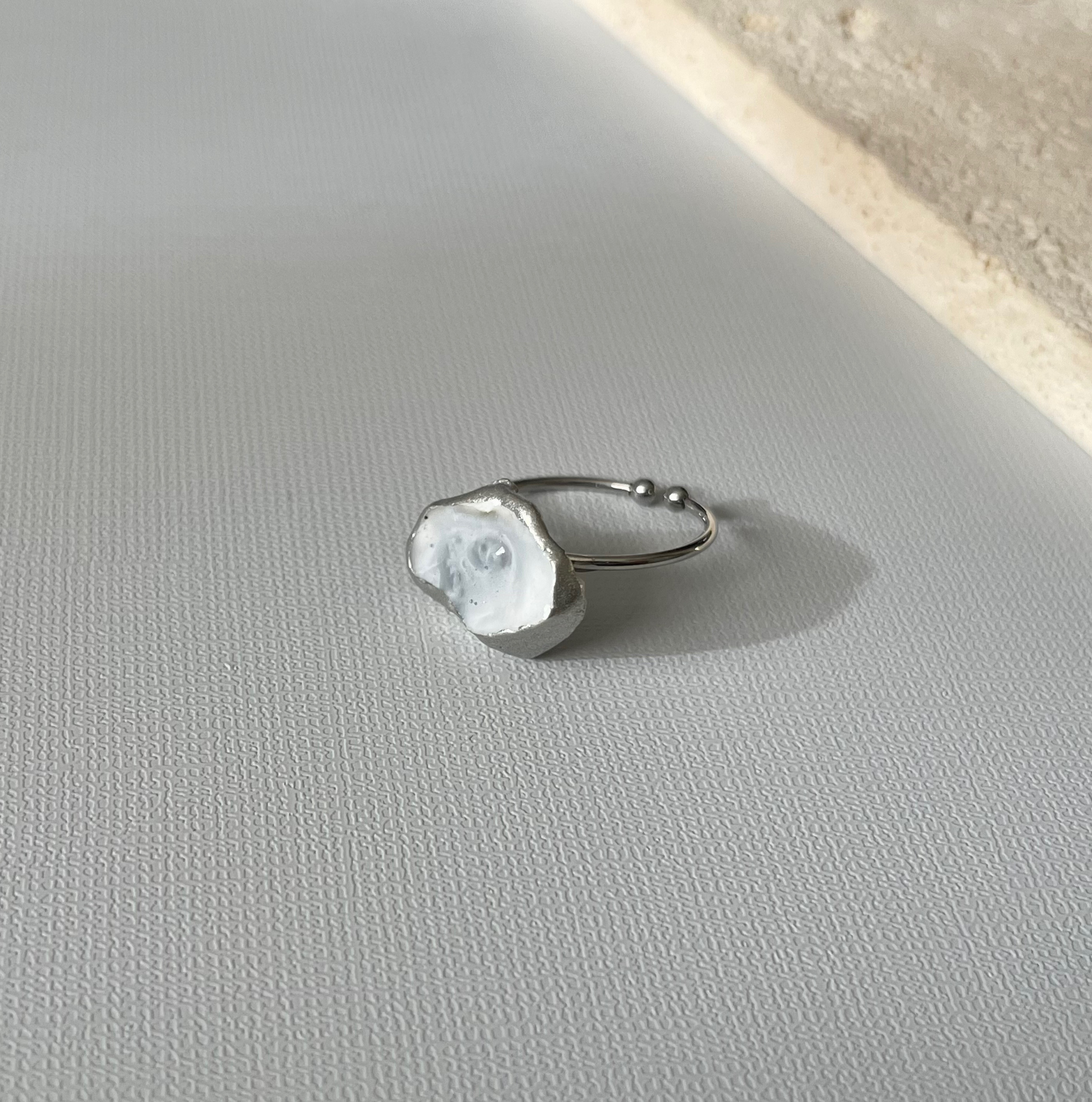 牡蠣殻×銀継ぎリング サージカルステンレス シルバー 指輪/一点物/貝殻リング/シルバーリング/ギフト