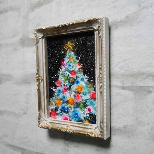 油絵 絵画 ミニ絵画 【雪のクリスマスツリー】 絵画 HR 通販 油絵 絵画 ミニ絵画 【雪のクリスマスツリー】 絵画 HR 通販