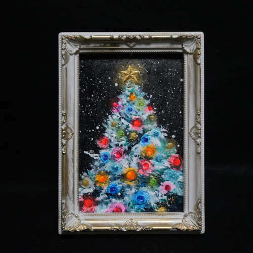 激安本物 油絵 絵画 ミニ絵画 【雪のクリスマスツリー】 絵画 HR 通販 絵画