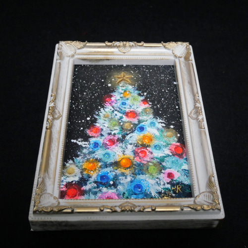 油絵 絵画 ミニ絵画 【雪のクリスマスツリー】 絵画 HR 通販 油絵 絵画 ミニ絵画 【雪のクリスマスツリー】 絵画 HR 通販