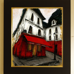 風景画 パリ 絵画「モンマルトルの赤いカフェ」 2枚目の画像