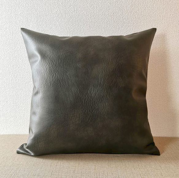 ヴィンテージ　レザークッション 再入荷] ヴィンテージ風 ブラック 合皮レザー クッションカバー