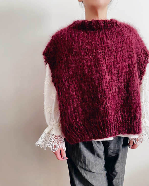 【送料無料】Hand knitted[手編み]フランスモヘア協会のピュアモヘアベスト [Creema限定] 2枚目の画像