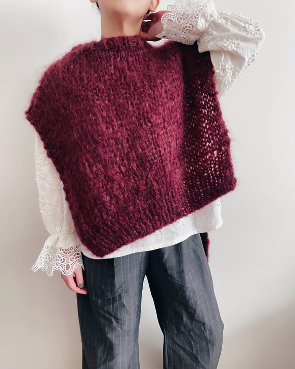 【送料無料】Hand knitted[手編み]フランスモヘア協会のピュアモヘアベスト [Creema限定] 3枚目の画像