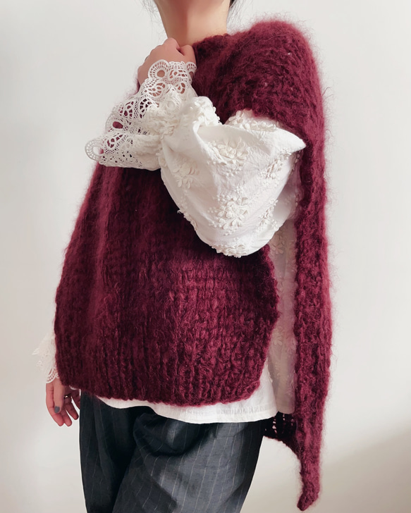 【送料無料】Hand knitted[手編み]フランスモヘア協会のピュアモヘアベスト [Creema限定] 6枚目の画像