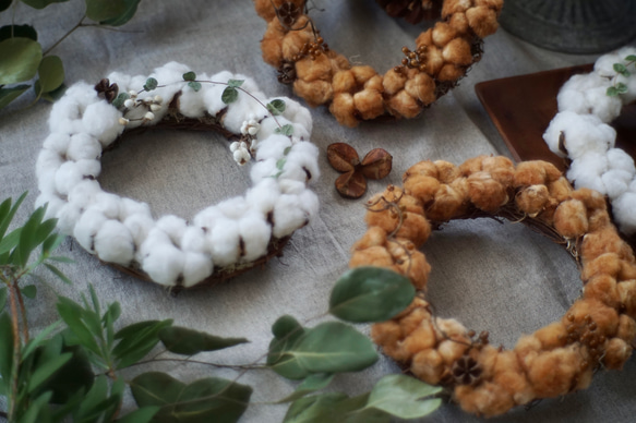 【コットンの冬リース】  モコモコ　ブラウンリース　贈り物に　毎年飾れる　シンプルでナチュラル 6枚目の画像