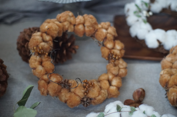 【コットンの冬リース】  モコモコ　ブラウンリース　贈り物に　毎年飾れる　シンプルでナチュラル 8枚目の画像