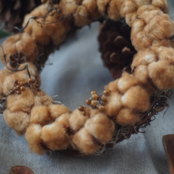 【コットンの冬リース】  モコモコ　ブラウンリース　贈り物に　毎年飾れる　シンプルでナチュラル 10枚目の画像