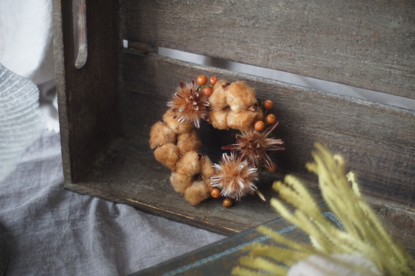 【コットンの冬リース【mini】】モコモコ　ブラウンリース　贈り物に　毎年飾れる　おしゃれ　クリスマスプレゼントに 8枚目の画像