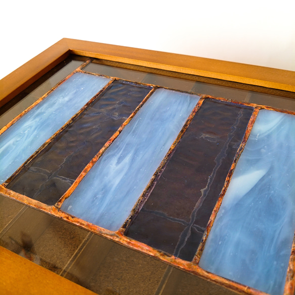 ステンドグラス　アンティーク調ガラス窓つき　木製アクセサリーケース　ジュエリーケース　ブルー×スカイブルー 3枚目の画像