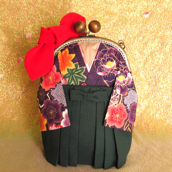 持つ着物♦袴のハンドバッグ♦梅桜　紫／深緑 12枚目の画像