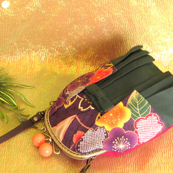 袴のマチ有りポシェット♦梅桜　紫/深緑 2枚目の画像