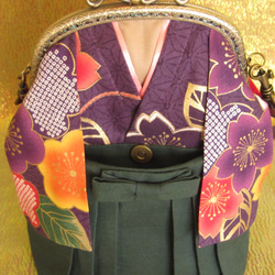 袴のマチ有りポシェット♦梅桜　紫/深緑 5枚目の画像