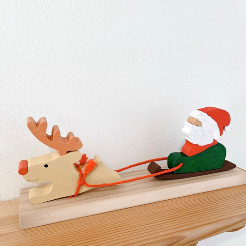 木製クリスマス 組み木 インテリア サンタクロースとそり 置物 その他