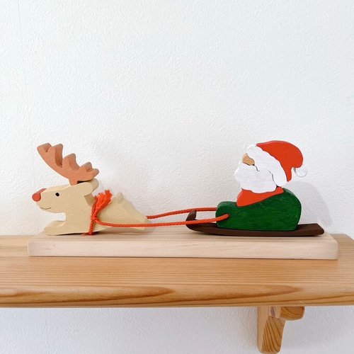 木製クリスマス 組み木 インテリア サンタクロースとそり 置物 その他