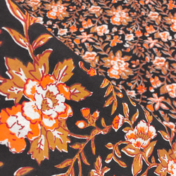 【50cm單位】黑橙花印度手版印花布料棉質 第5張的照片
