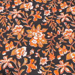 【50cm單位】黑橙花印度手版印花布料棉質 第2張的照片