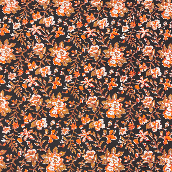 【50cm單位】黑橙花印度手版印花布料棉質 第4張的照片