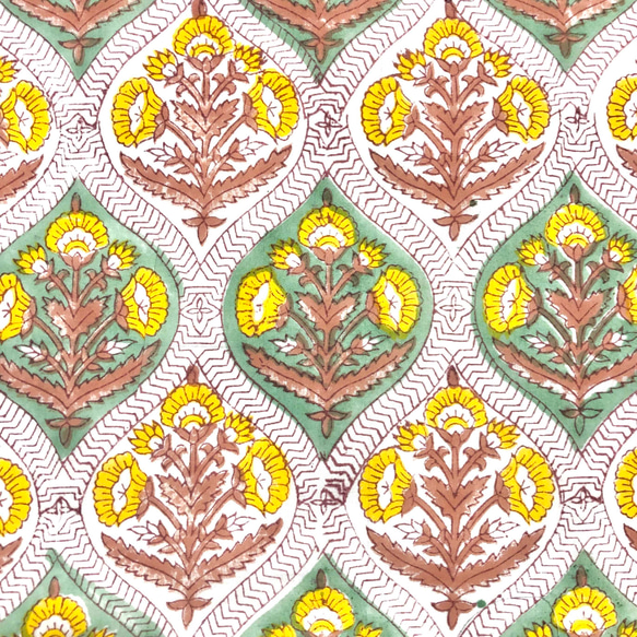 【50公分單位】白色黃色螺旋花印度手工版畫布料棉質 第2張的照片