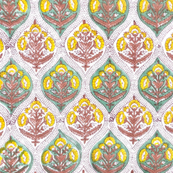 【50公分單位】白色黃色螺旋花印度手工版畫布料棉質 第3張的照片