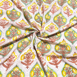 【50公分單位】白色黃色螺旋花印度手工版畫布料棉質 第1張的照片
