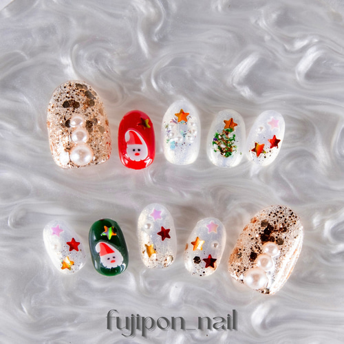 おまけチップ10本つき】 クリスマスネイル サンタネイル キッズネイル