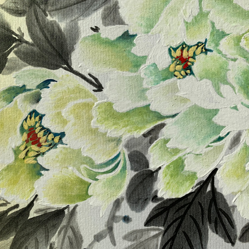 牡丹 水墨画 色紙 絵画 インテリア 緑 黄緑 絵画 こたつ 通販