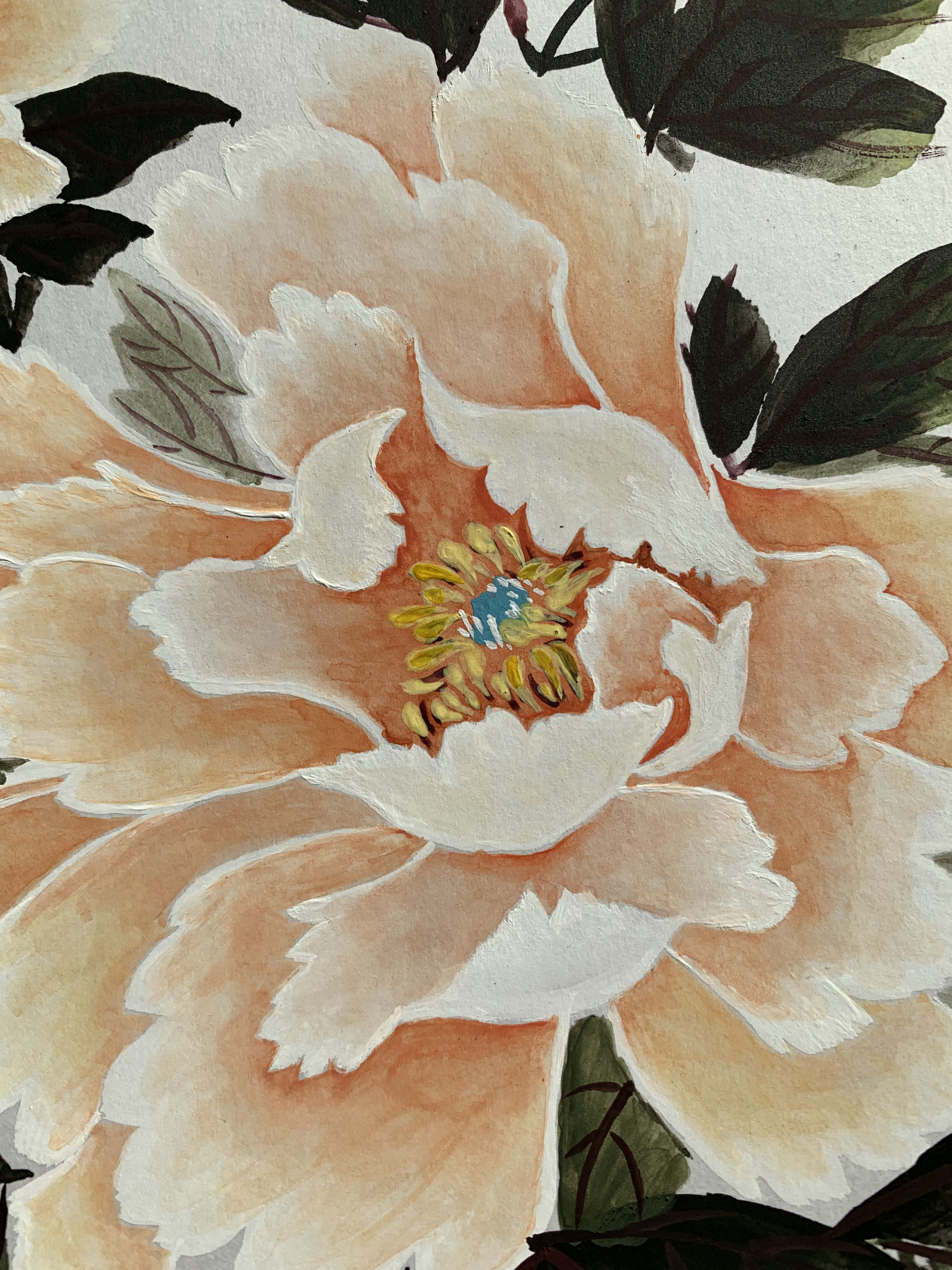 墨＋オレンジ色の絵の具を使用した彩墨画 | 水墨画・達風 色彩の