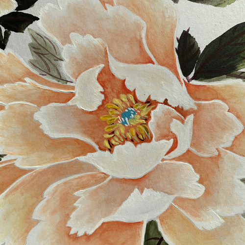 牡丹 水墨画 色紙 絵画 インテリア オレンジ 橙 暖色 絵画