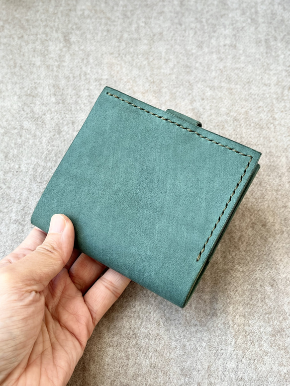 心もスリムになる財布／名入れ無料　イタリアンレザー『TEXAS 』アガベ グリーン 緑 スリム ウォレット　コンパクト 12枚目の画像