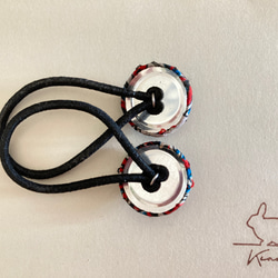 リボン&くるみボタンのヘアゴムセット＊インド製ラリーキルト 2枚目の画像