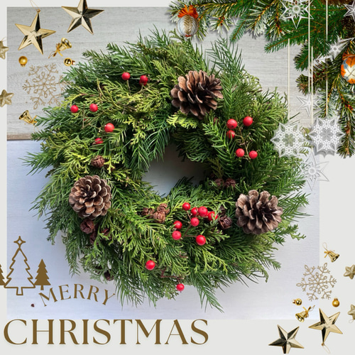素敵なクリスマス2025】針葉樹のナチュラルフレッシュリース 玄関 飾り  