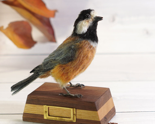 羊毛フェルト　野鳥　シマアジ雌 羊毛フェルト 野鳥 シマアジ雌