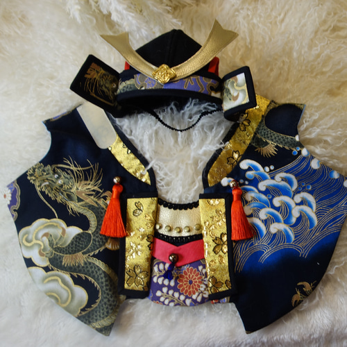 2024年干支 辰柄 猫の戦国兜衣装セット♪ ペット服
