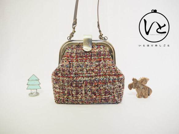 ファンシーツイードのがまぐちバッグ≪ベリーピンク≫ 