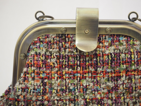 ファンシーツイードのがまぐちバッグ≪ベリーピンク≫ 